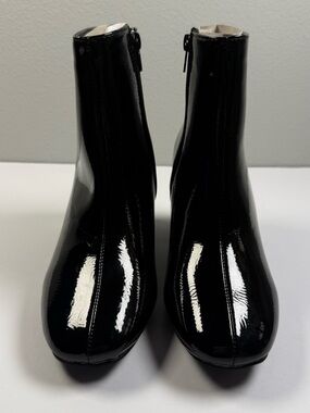 Tinstree - Patent-Look Black Ankle Boots with Side Zip
